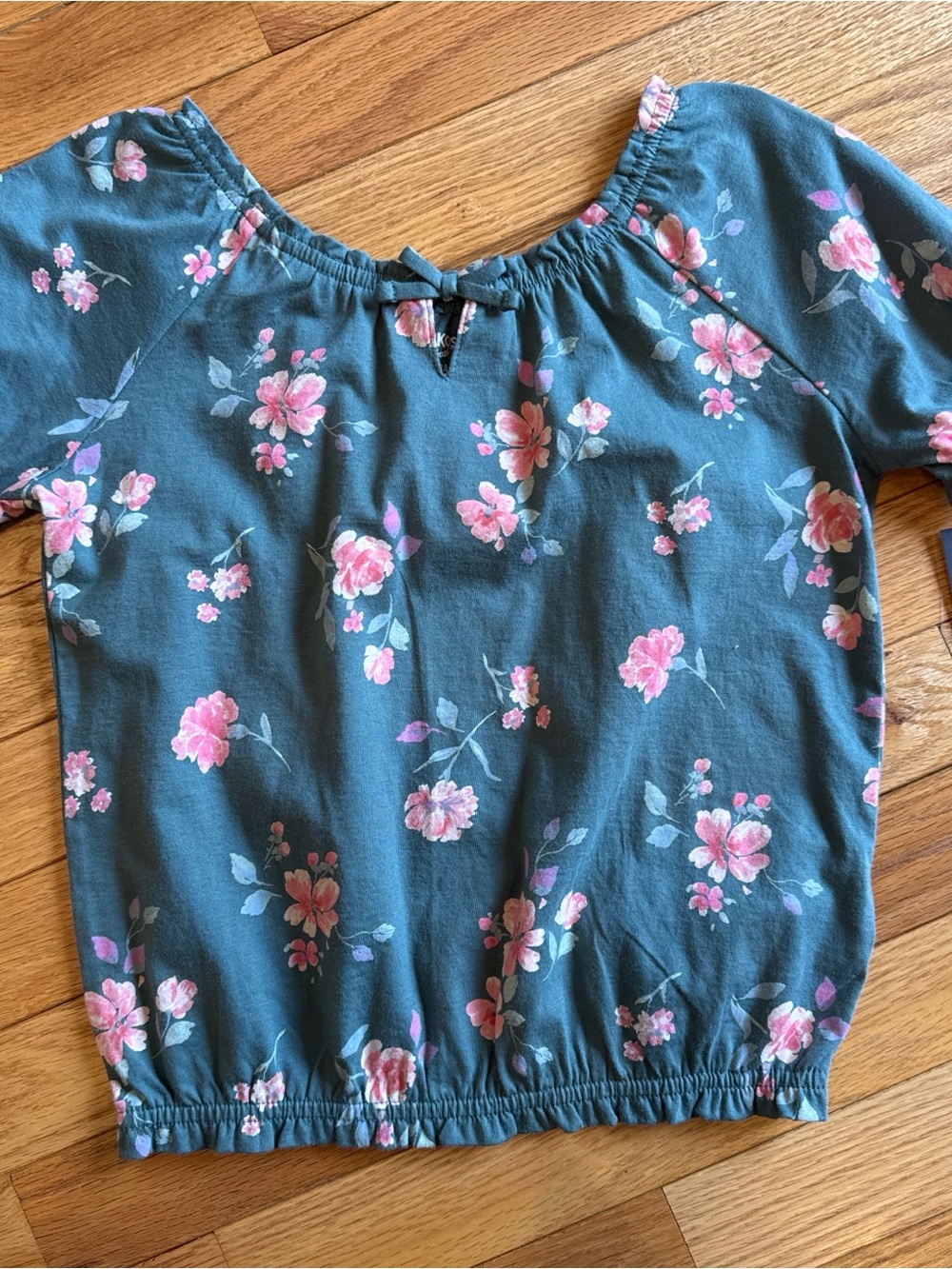 OshKosh B'gosh Teal Floral Short Sleeve Top - Pink Flowers